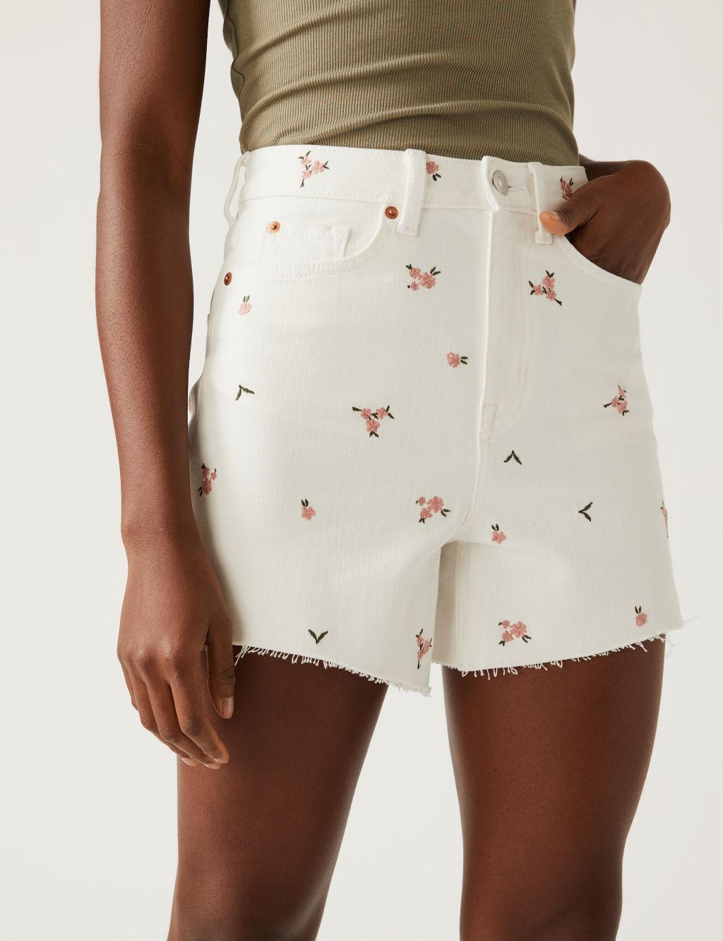 Denim Mom Embroidered High Waisted Shorts image 3