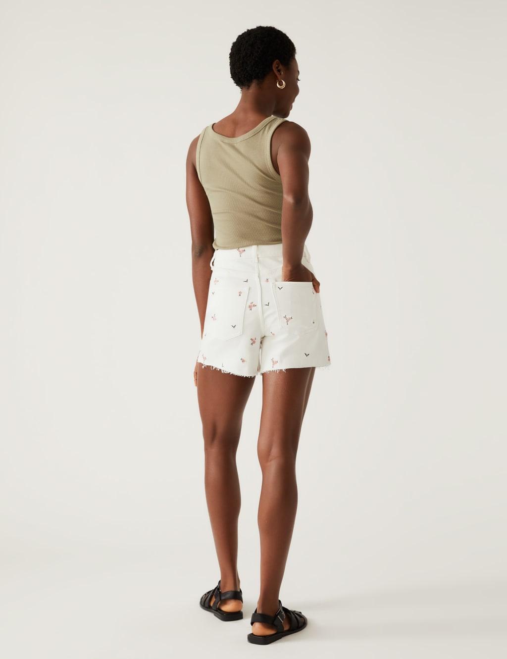 Denim Mom Embroidered High Waisted Shorts image 4