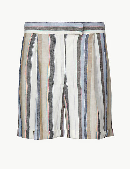 Pure Linen Striped Shorts