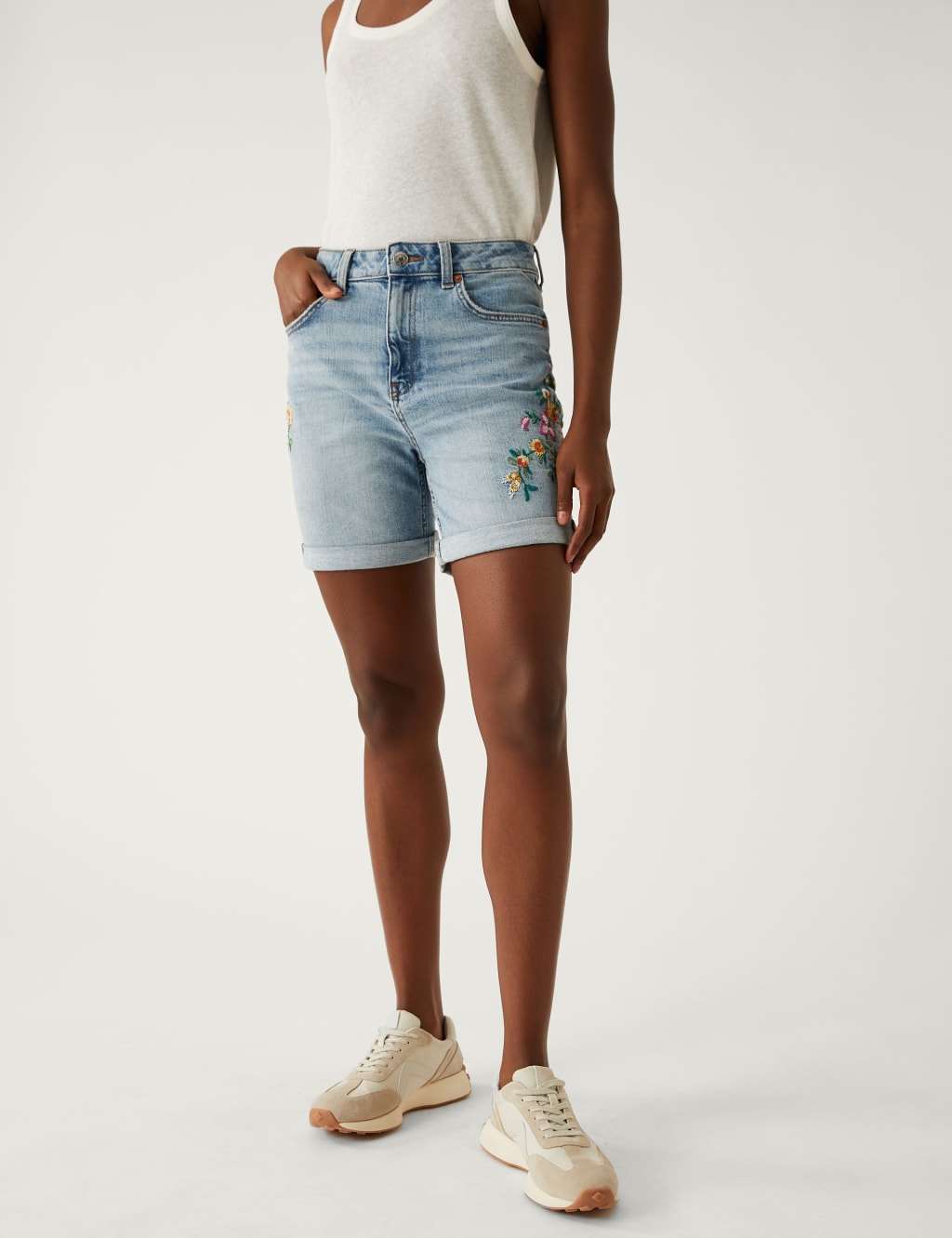 Denim Boyfriend Embroidered Shorts image 4