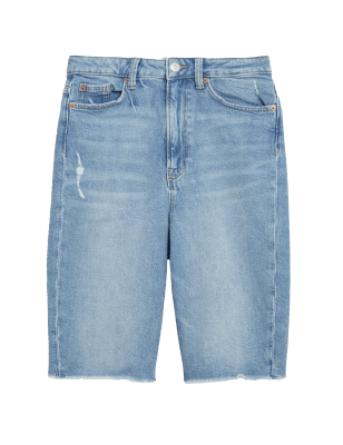 

Womens M&S Collection Denim High Waisted Long Bermuda Shorts - Light Indigo, Light Indigo