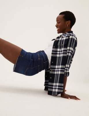 

Womens M&S Collection Hoch geschnittene Mom-Shorts aus Denim - Dark Blue Denim, Dark Blue Denim
