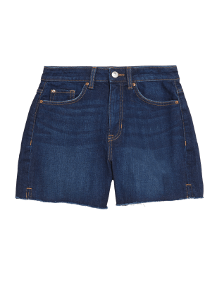 

Womens M&S Collection Denim Mom High Waisted Shorts - Dark Blue Denim, Dark Blue Denim