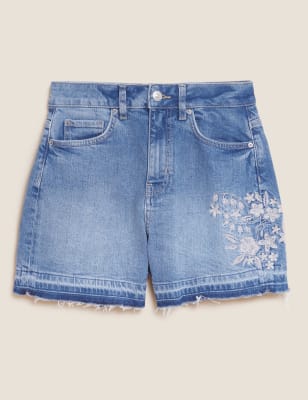 

Womens M&S Collection Denim Mom Embroidered Shorts - Medium Indigo, Medium Indigo