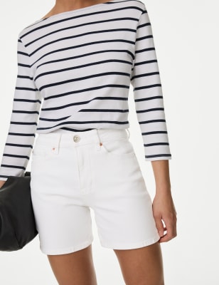 Mid rise white denim on sale shorts