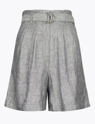 Pure Linen High Waist Belted Shorts | M&S Collection | M&S