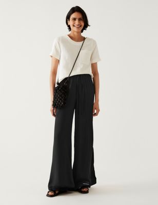 Textured Wide Leg Ankle Grazer Trousers