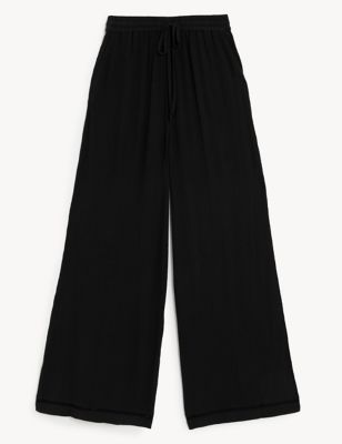 Textured Wide Leg Ankle Grazer Trousers