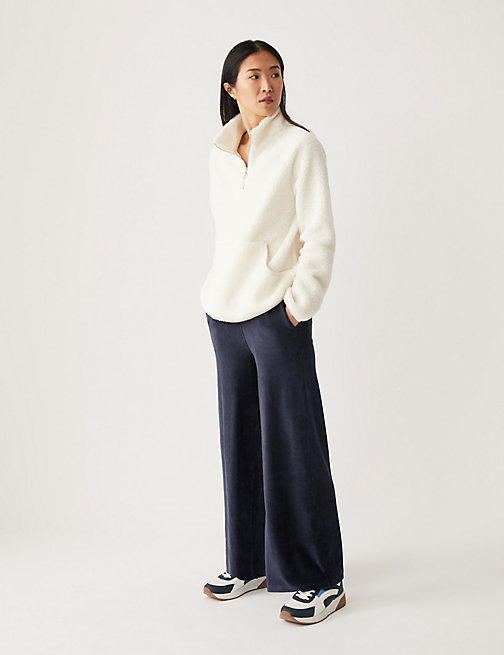 Marks And Spencer Womens M&S Collection Jersey Cord Wide Leg Ankle Grazer Trousers - Midnight Navy