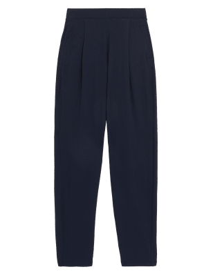 

Womens M&S Collection Jersey Tapered Ankle Grazer Trousers - Navy, Navy