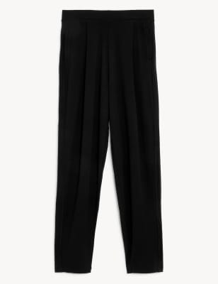 

Womens M&S Collection Jersey Tapered Ankle Grazer Trousers - Black, Black