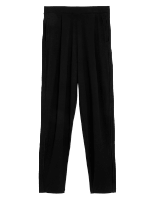 

Womens M&S Collection Jersey Tapered Ankle Grazer Trousers - Black, Black