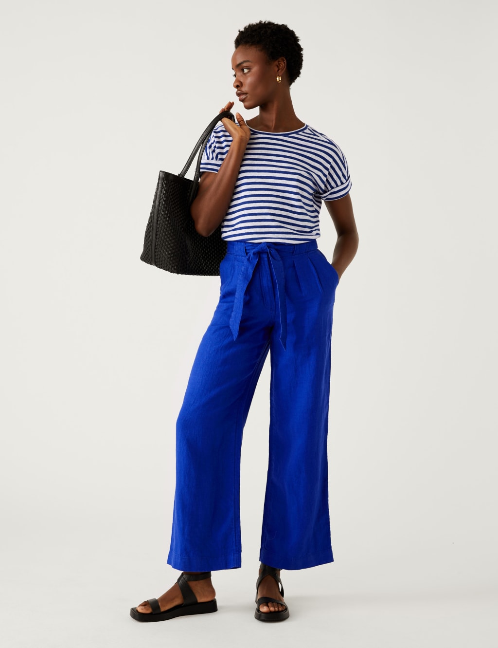 Pure Linen Belted Wide Leg Trousers image 1