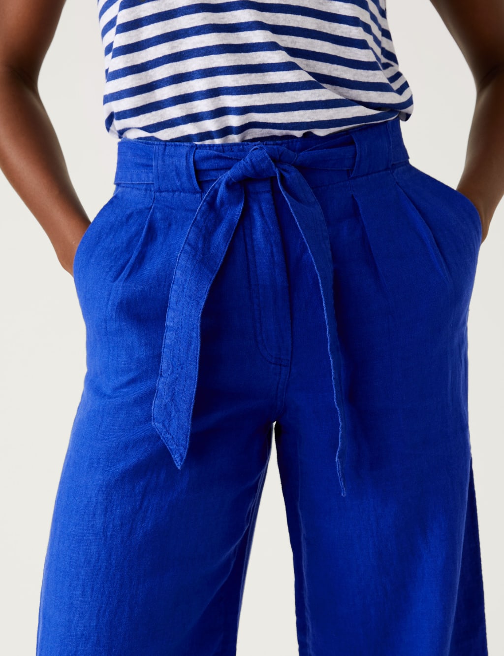 Pure Linen Belted Wide Leg Trousers image 3