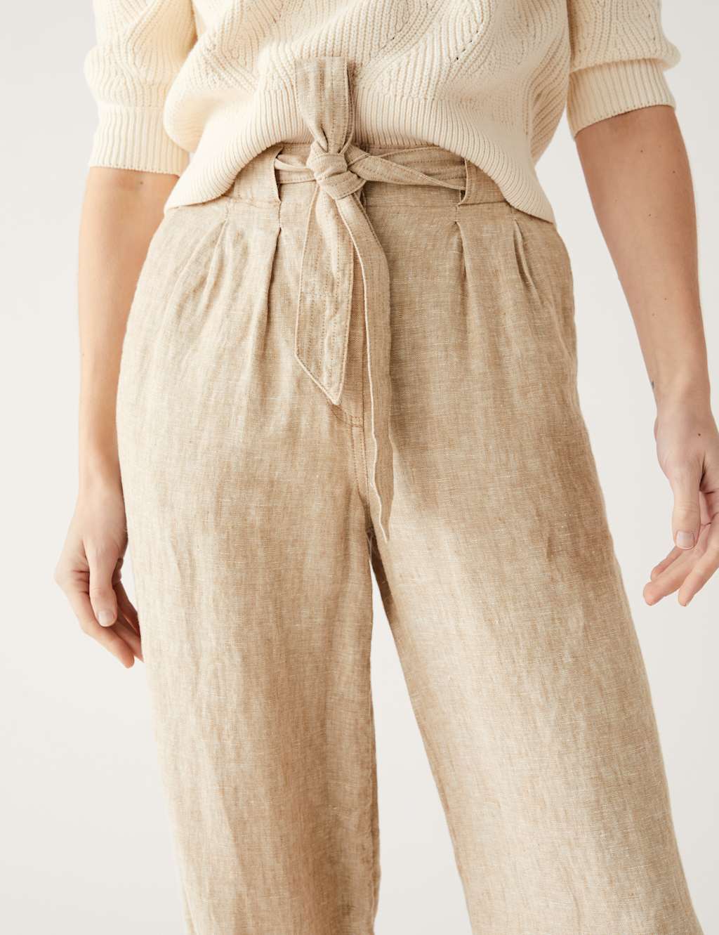 Pure Linen Belted Wide Leg Trousers image 4
