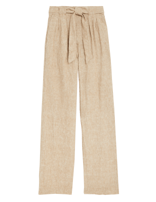 

Womens M&S Collection Pure Linen Belted Wide Leg Trousers - Natural, Natural