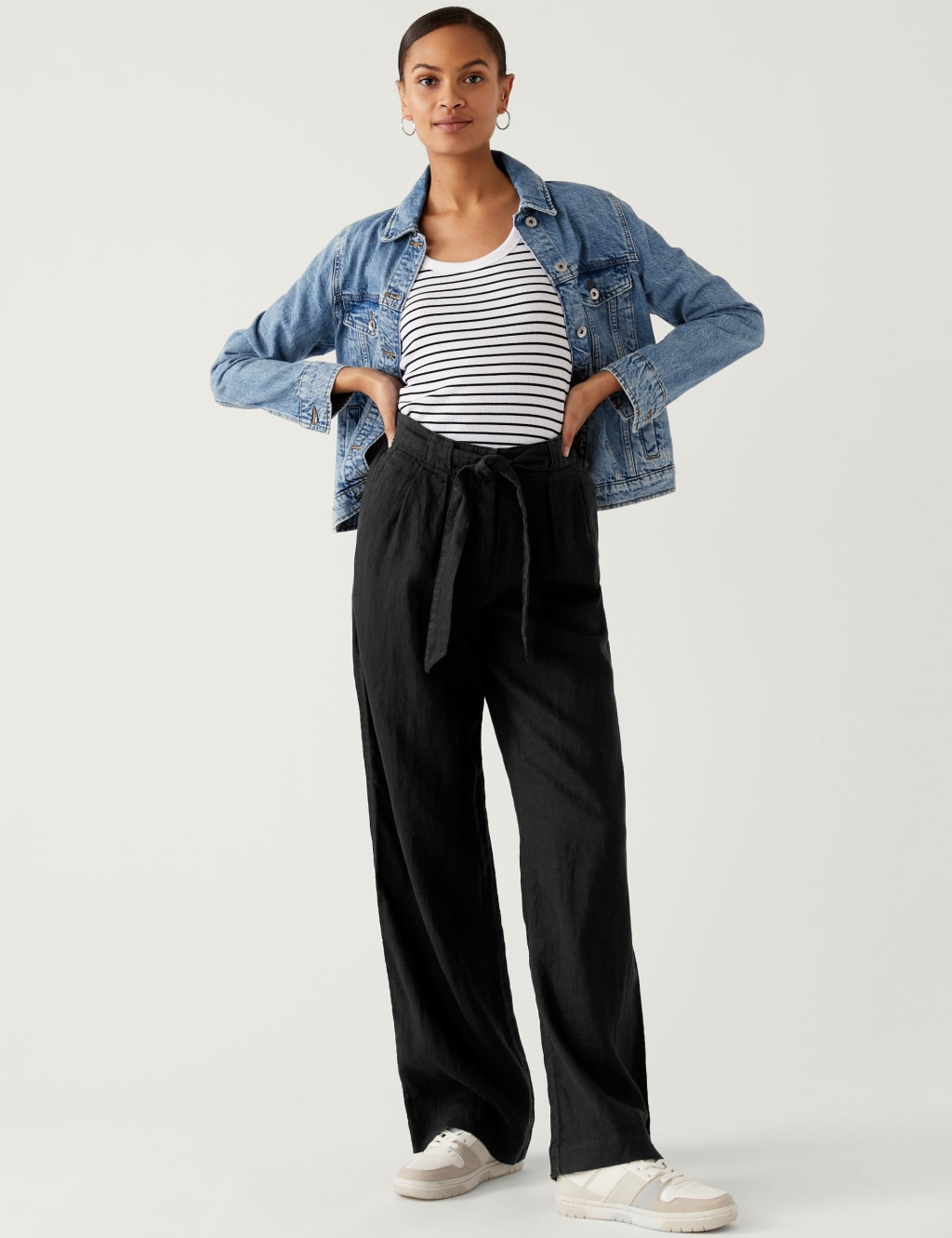 Pure Linen Belted Wide Leg Trousers image 4