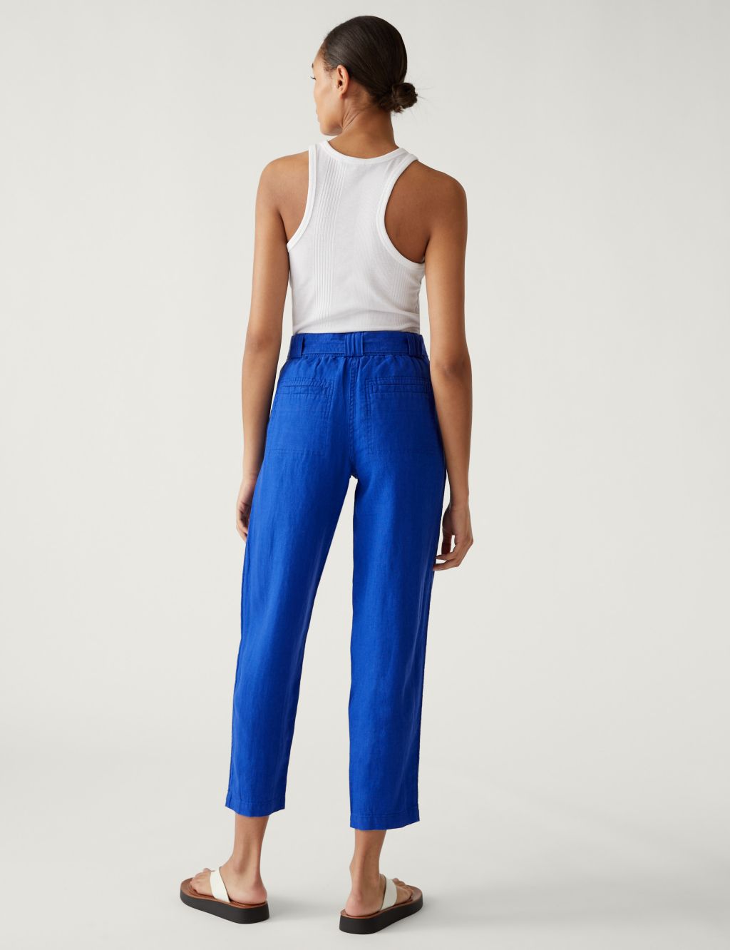 Pure Linen Belted Tapered Trousers image 3