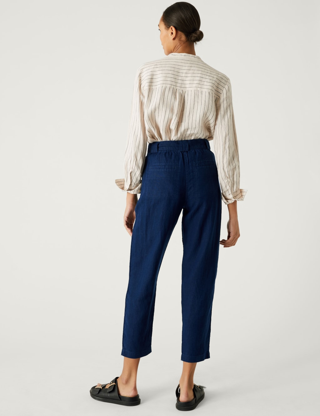 Pure Linen Belted Tapered Trousers image 5