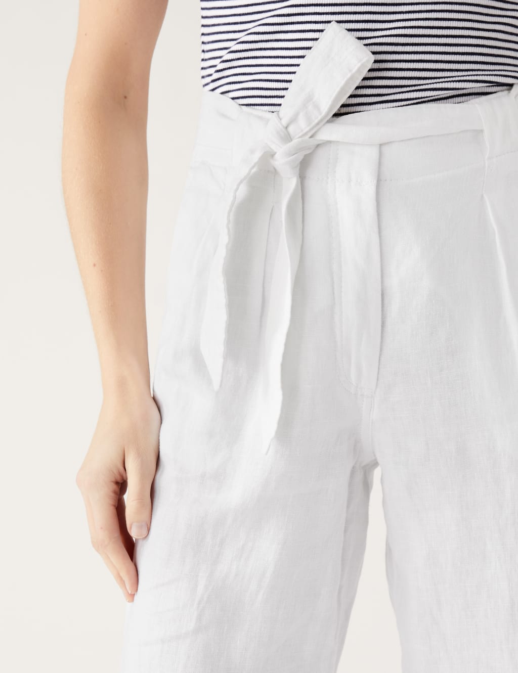 Pure Linen Belted Tapered Trousers image 4