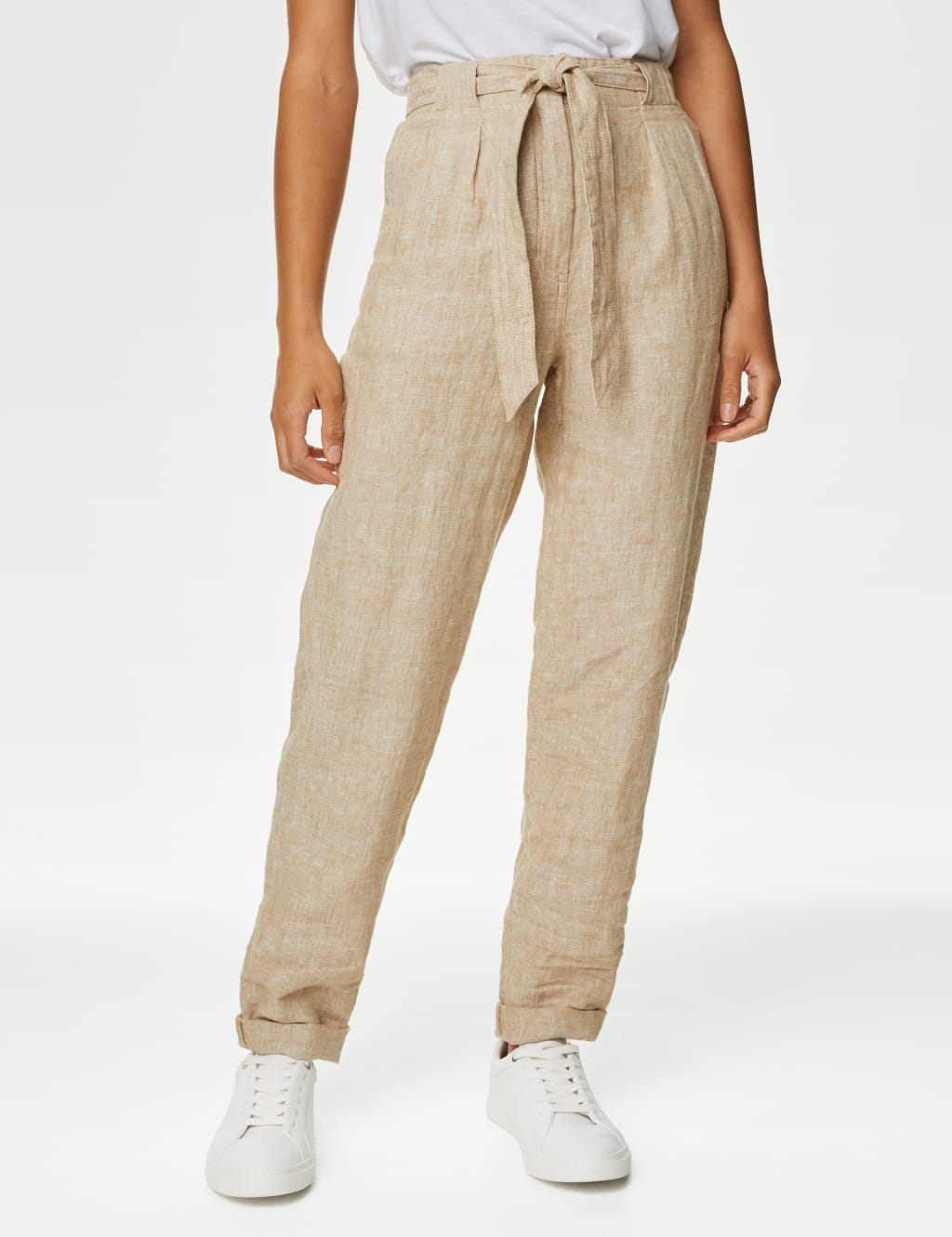 Pure Linen Belted Tapered Trousers image 4