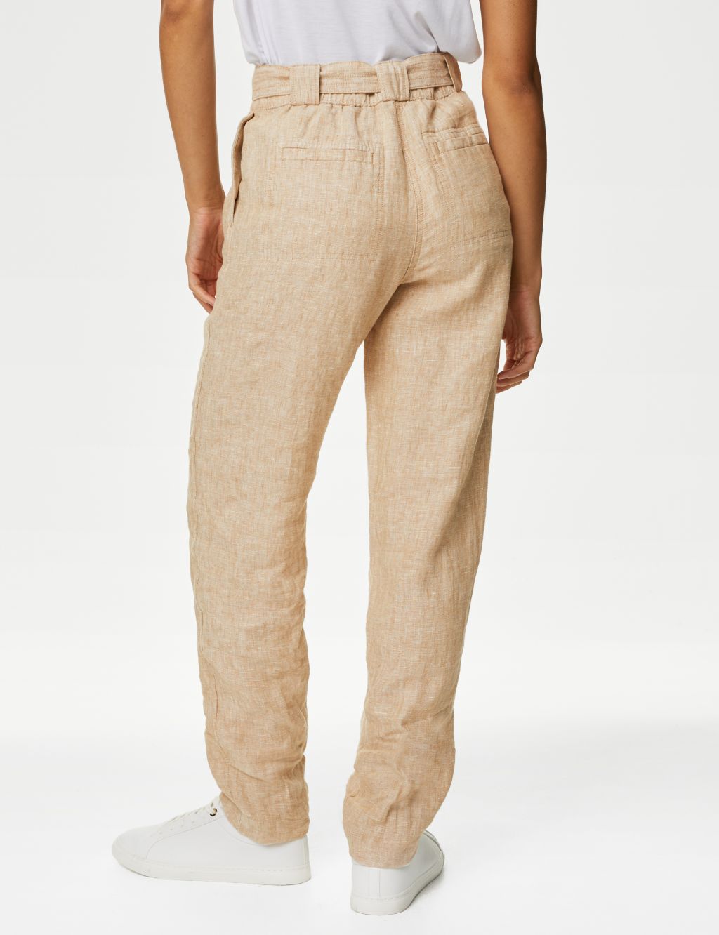 Pure Linen Belted Tapered Trousers image 5