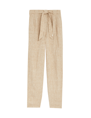 

Womens M&S Collection Pure Linen Belted Tapered Trousers - Natural, Natural