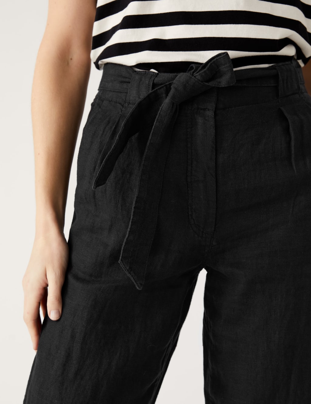 Pure Linen Belted Tapered Trousers image 4