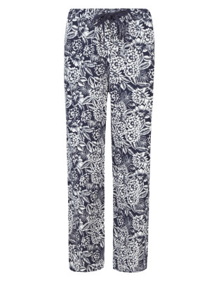 Pure Linen Wide Leg Floral Trousers | M&S