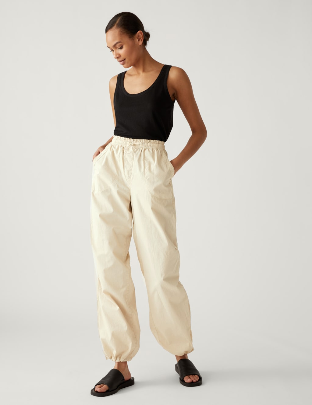 Pure Cotton Cuffed Parachute Trousers image 4