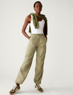 

Womens M&S Collection Pure Cotton Cuffed Parachute Trousers - Faded Khaki, Faded Khaki