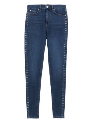 

Womens M&S Collection Ivy High Waisted Skinny Ankle Grazer Jeans - Dark Indigo, Dark Indigo