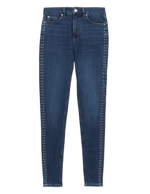 

Womens M&S Collection Ivy High Waisted Skinny Ankle Grazer Jeans - Dark Indigo, Dark Indigo