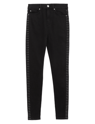 

Womens M&S Collection Ivy High Waisted Skinny Ankle Grazer Jeans - Black, Black