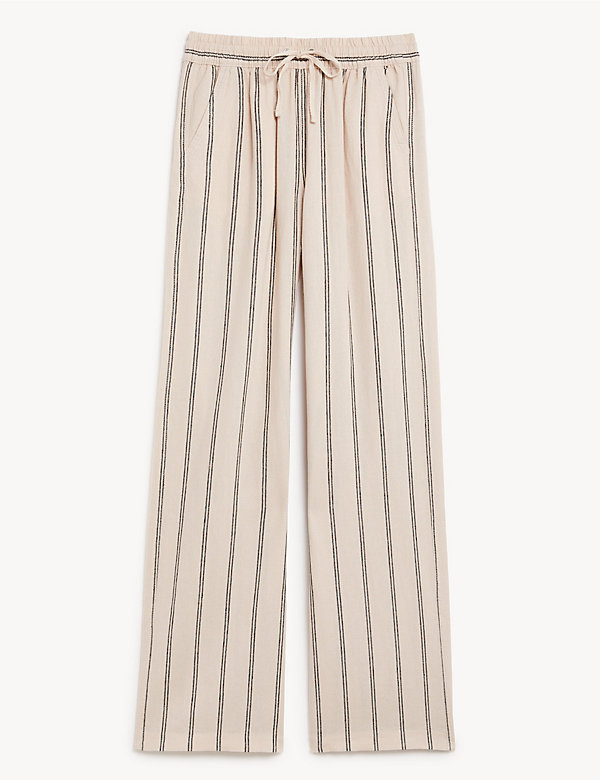 Linen Rich Striped Wide Leg Trousers - GR