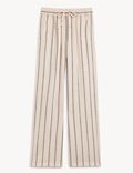 Linen Rich Striped Wide Leg Trousers