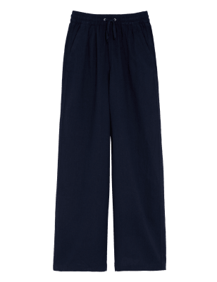 

Womens M&S Collection Linen Rich Wide Leg Trousers - Navy, Navy