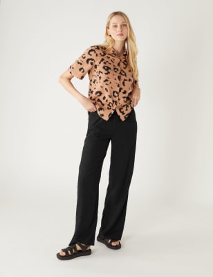 Linen rich clearance wide leg trousers