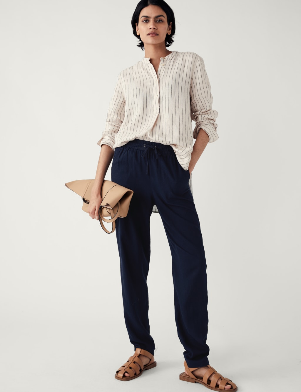 Linen Rich Tapered Trousers image 3