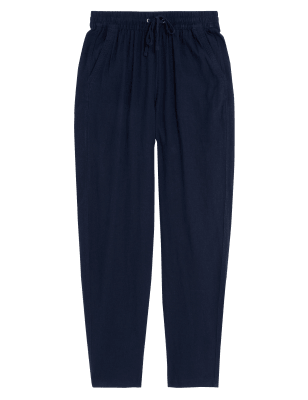 

Womens M&S Collection Linen Rich Tapered Ankle Grazer Trouser - Navy, Navy