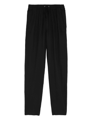 

Womens M&S Collection Linen Rich Tapered Ankle Grazer Trouser - Black, Black