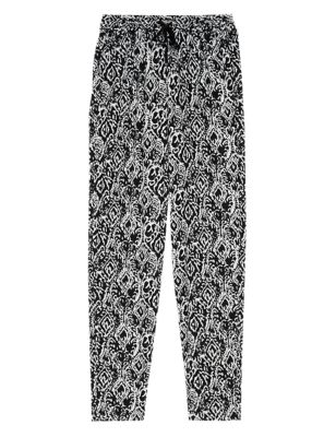 

Womens M&S Collection Linen Rich Tapered Ankle Grazer Trouser - Black/White, Black/White