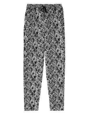 

Womens M&S Collection Linen Rich Tapered Ankle Grazer Trouser - Black/White, Black/White