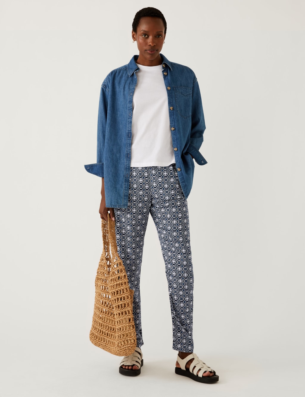 Printed Pleat Front Tapered Trousers image 1