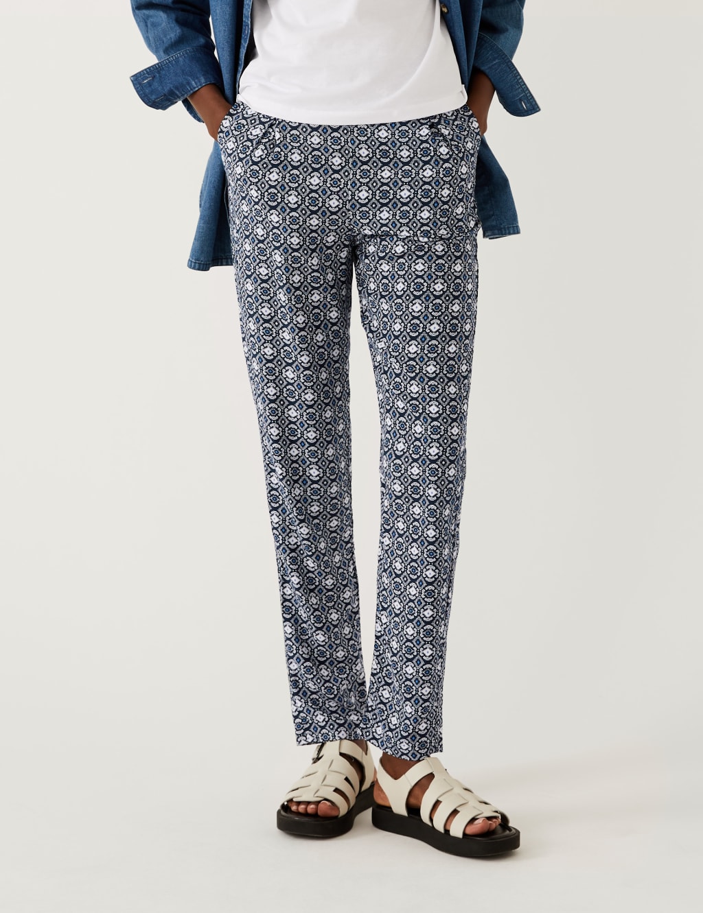 Printed Pleat Front Tapered Trousers image 2