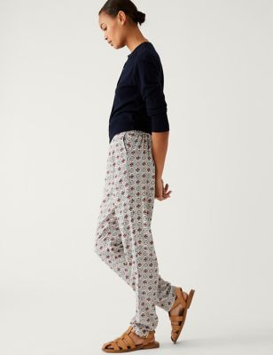 Printed Pleat Front Tapered Trousers - CH
