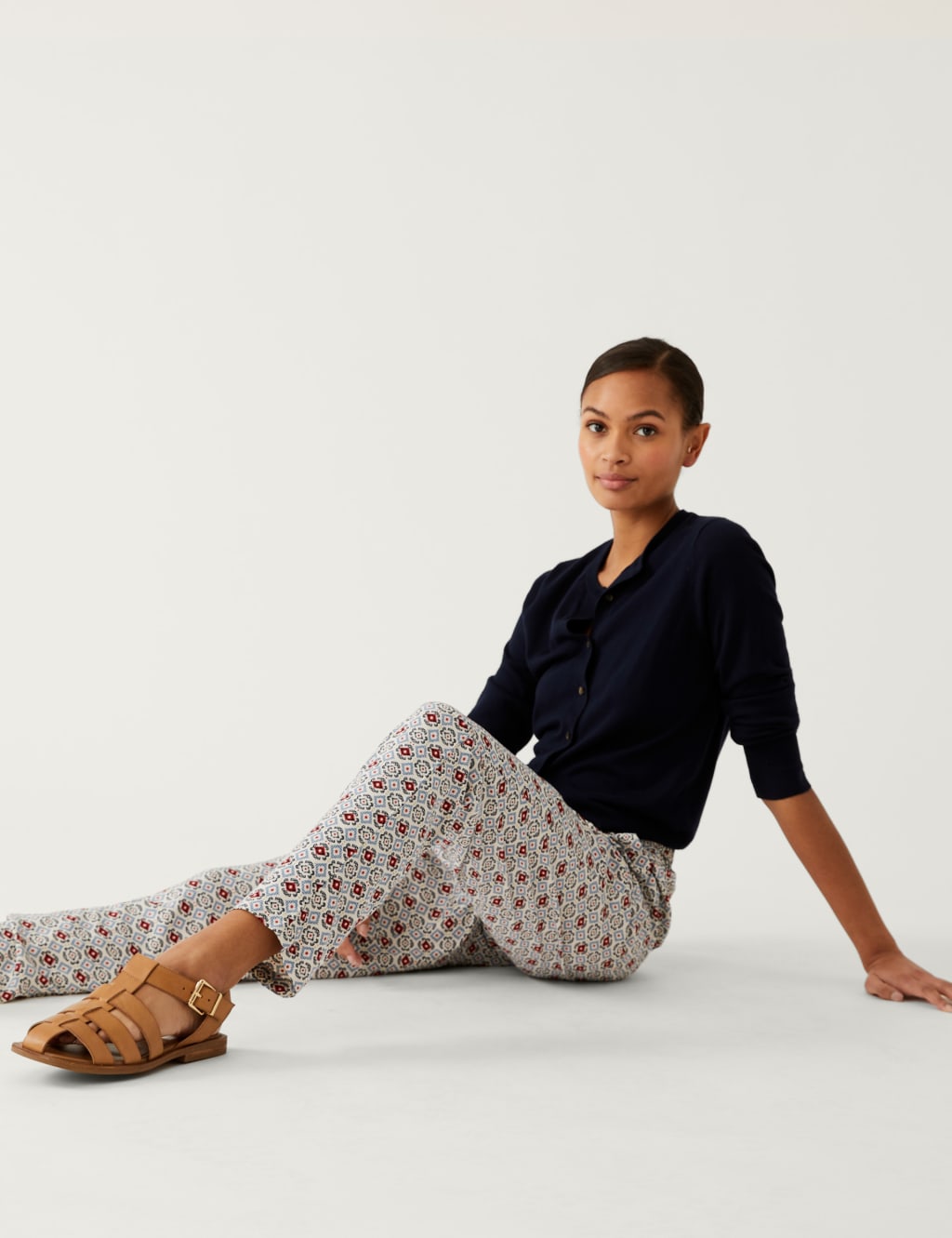 Printed Pleat Front Tapered Trousers image 2