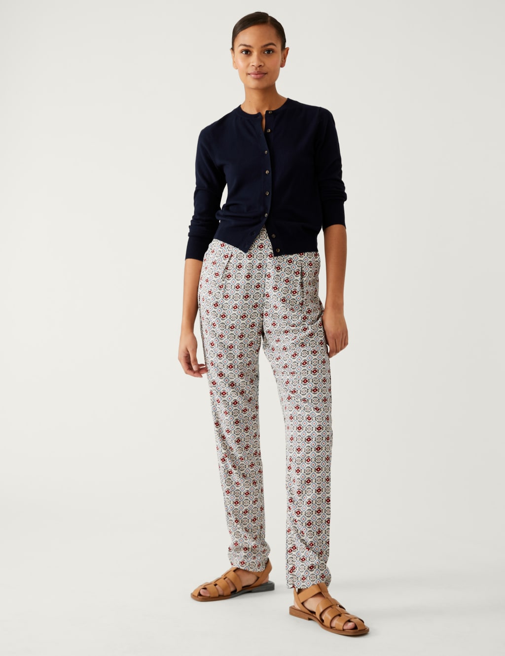 Printed Pleat Front Tapered Trousers image 3