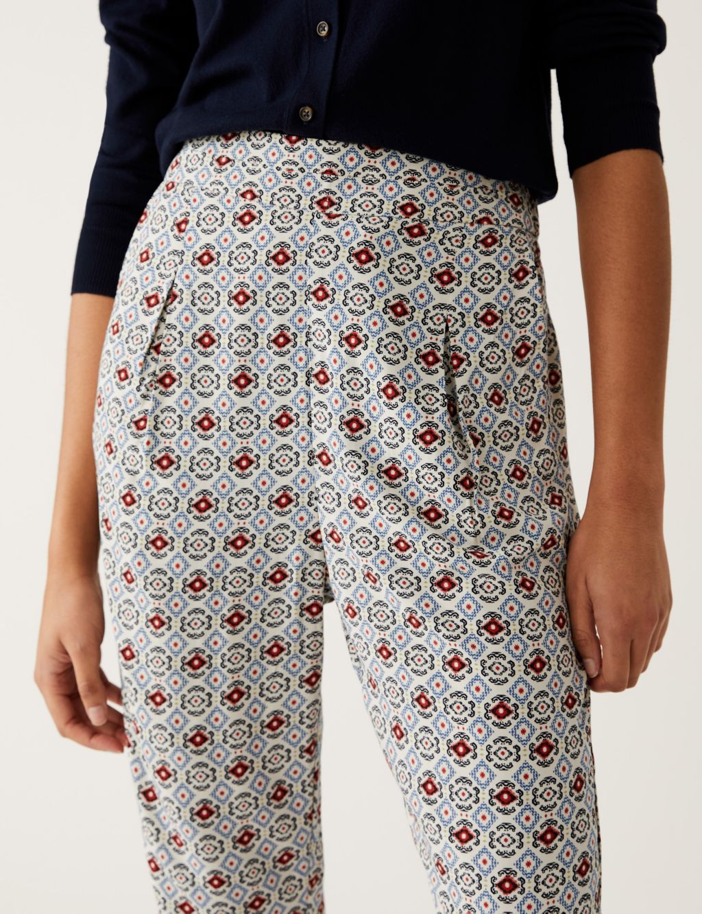 Printed Pleat Front Tapered Trousers image 4