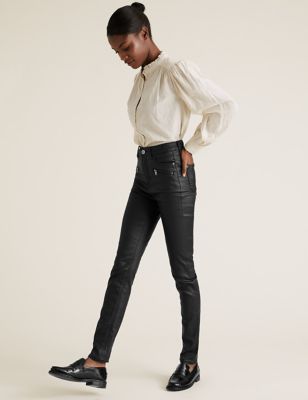 

Womens M&S Collection Ivy Leather Look Skinny Jeans - Black, Black